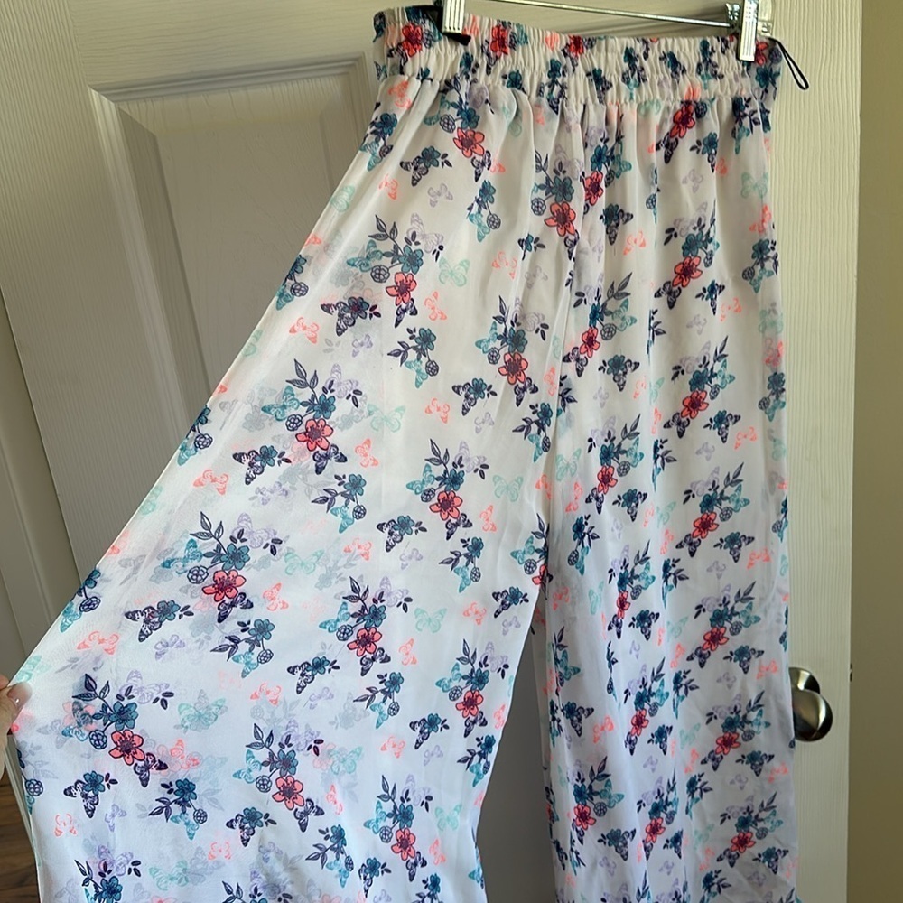 🔥White BoHo floral, print paint skirt size small stretch waist - Picture 5 of 11